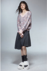 Soote Season women's retro lazy wind knitwear broken hole gradient V-neck sweater women